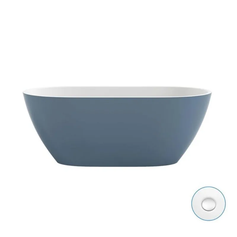 OVE Ayago Freestanding Bathtub Kit Acrylic 59-in with Extra Pop-Up Drain – Chambray / Chrome