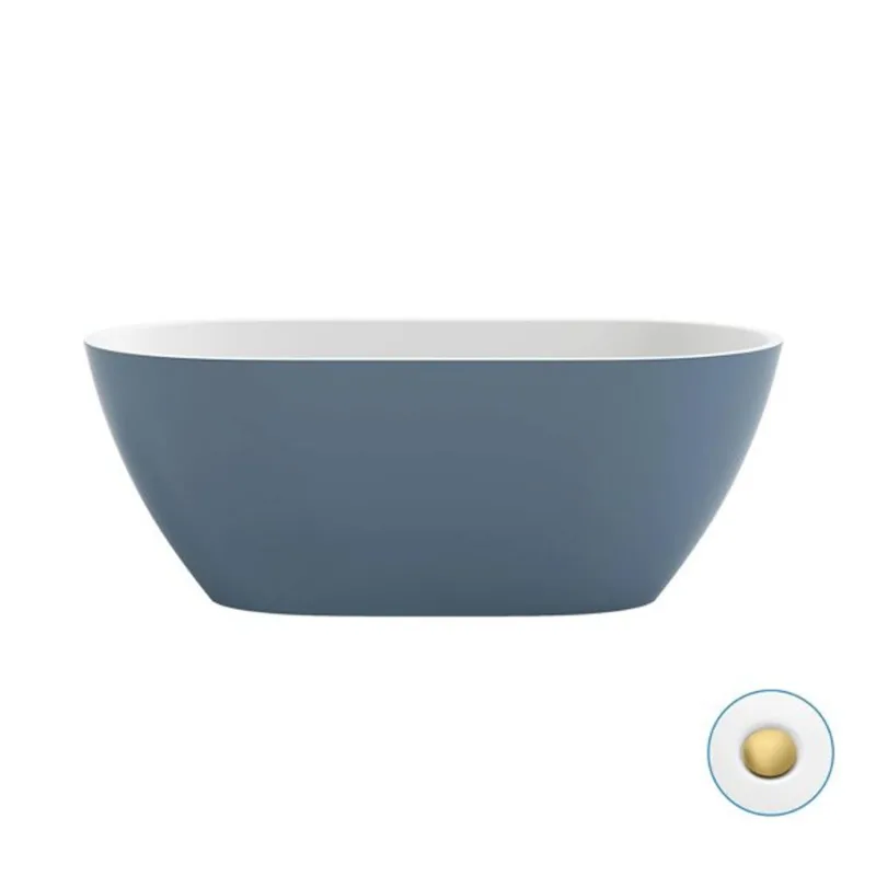 OVE Ayago Freestanding Bathtub Kit Acrylic 59-in with Extra Pop-Up Drain – Chambray / Brushed Gold