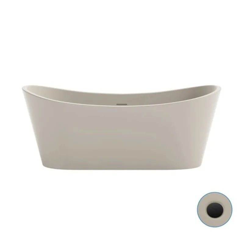 OVE Herschel Freestanding Bathtub Kit Acrylic 60-in with Extra Pop-Up Drain – Greige / Matte Black