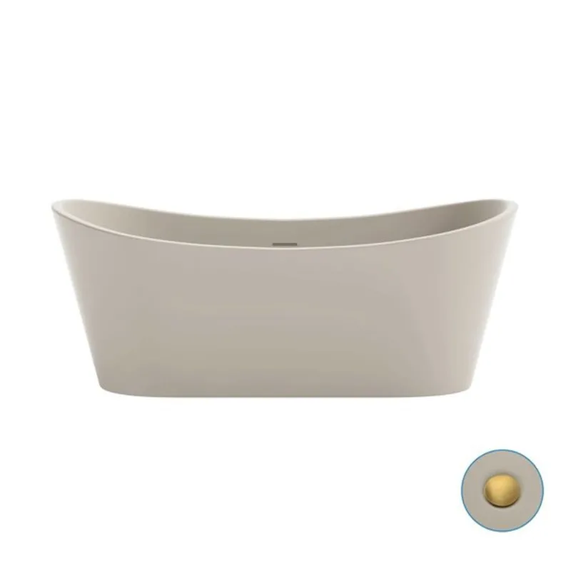 OVE Herschel Freestanding Bathtub Kit Acrylic 60-in with Extra Pop-Up Drain – Greige / Brushed Gold