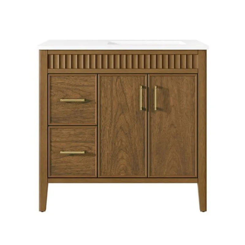 OVE Decors Juliette Freestanding Bathroom Vanity w/ White Quartz Top 36-in - Warm Walnut