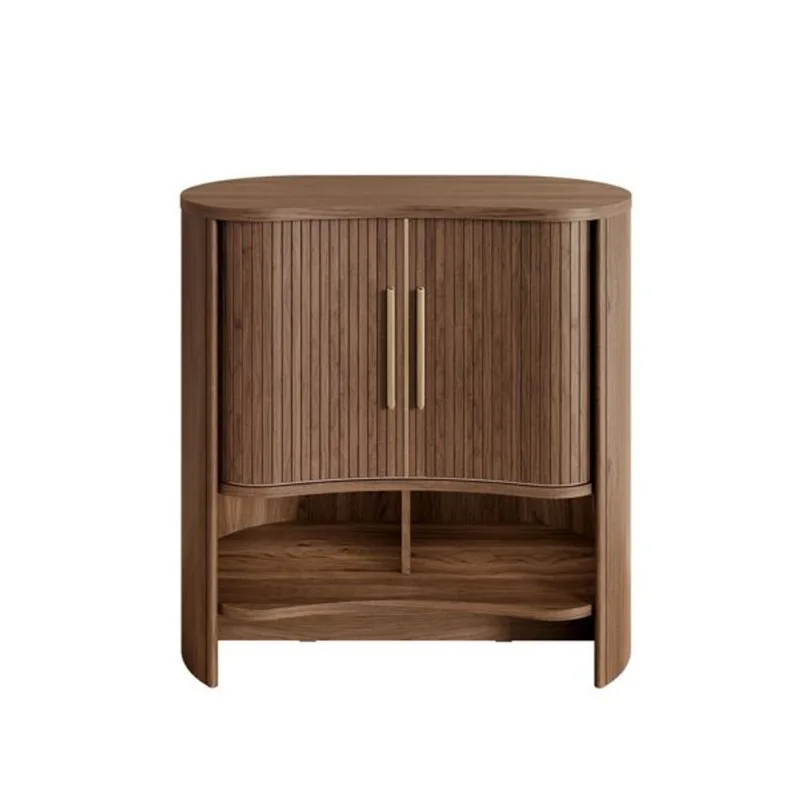 OVE Sarah Accent Cabinet Modern with Brushed Gold Hardware 32-in – Warm Walnut