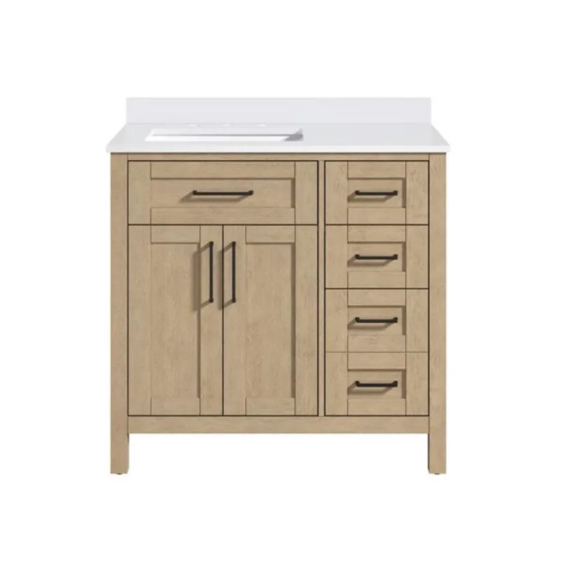 OVE Decors Tahoe Freestanding Bathroom Vanity and Engineered Stone Top and Backsplash 36-in - Sahara Birch