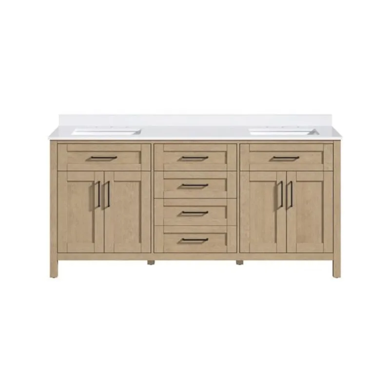 OVE Decors Tahoe Freestanding Bathroom 2-Sink Vanity and Engineered Stone Top and Backsplash 72-in - Sahara Birch