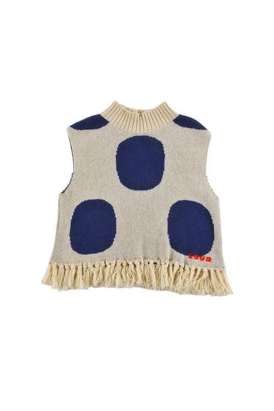 LOUD CREAM/NAVY POLKA DOT FRINGE SWEATER 14