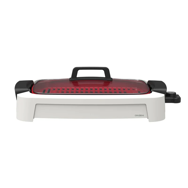 2-in-1 Smokeless Indoor Ceramic Nonstick Grill & Griddle - Snow: Aluminum, Dishwasher-Safe, 1500W, White Open Box