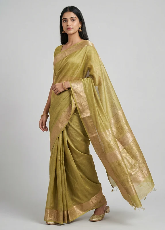 Yellow Handloom Dupion Silk Saree With Blouse Piece One Size