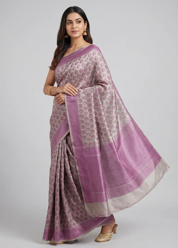 Cream Handloom Jamewar Pure Silk Saree With Blouse Piece One Size