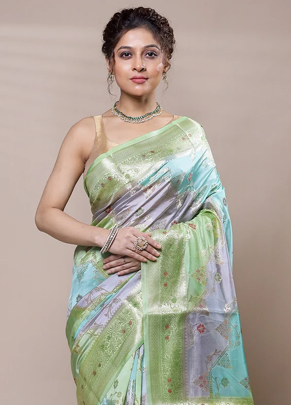 Green Dupion Silk Saree With Blouse Piece Onesize