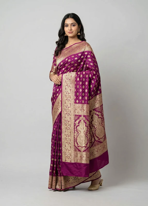 Pink Handloom Banarasi Pure Silk Saree With Blouse Piece One Size