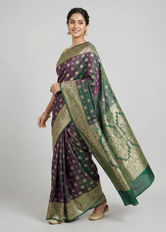 Green Handloom Banarasi Pure Silk Saree With Blouse Piece One Size