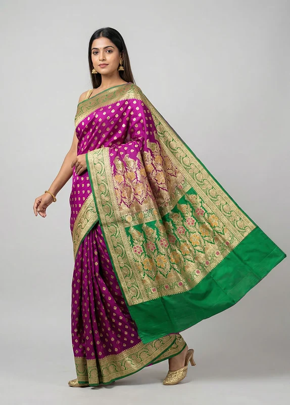 Pink Handloom Banarasi Pure Silk Saree With Blouse Piece One Size