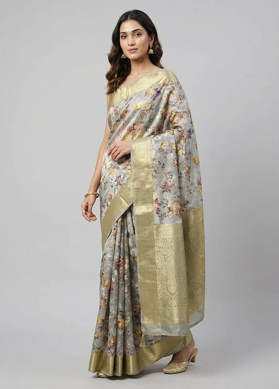 Green Dupion Silk Saree With Blouse Piece One Size