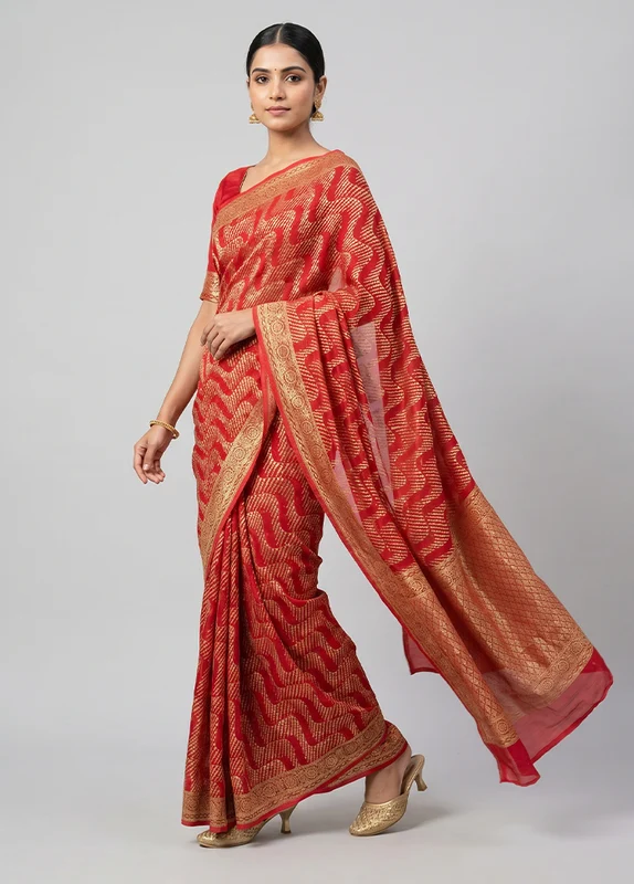 Pink Georgette Saree With Blouse Piece One Size