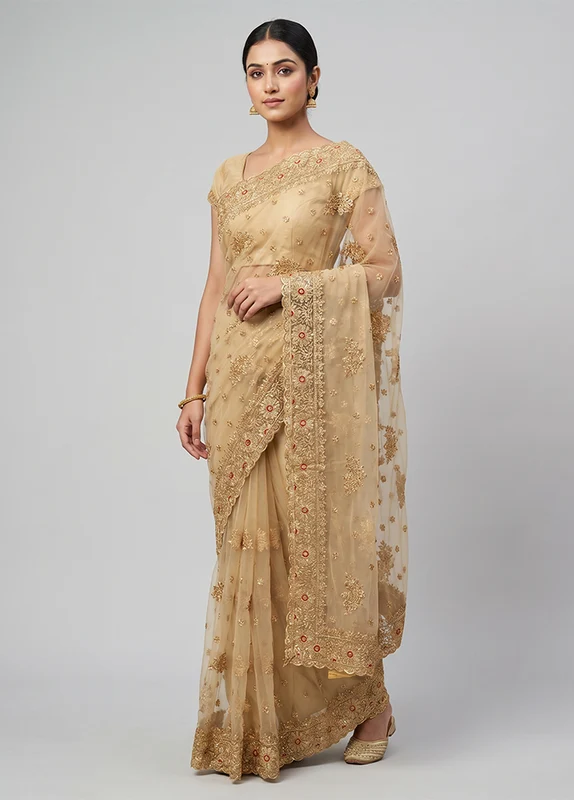 Green Georgette Saree With Blouse Piece One Size