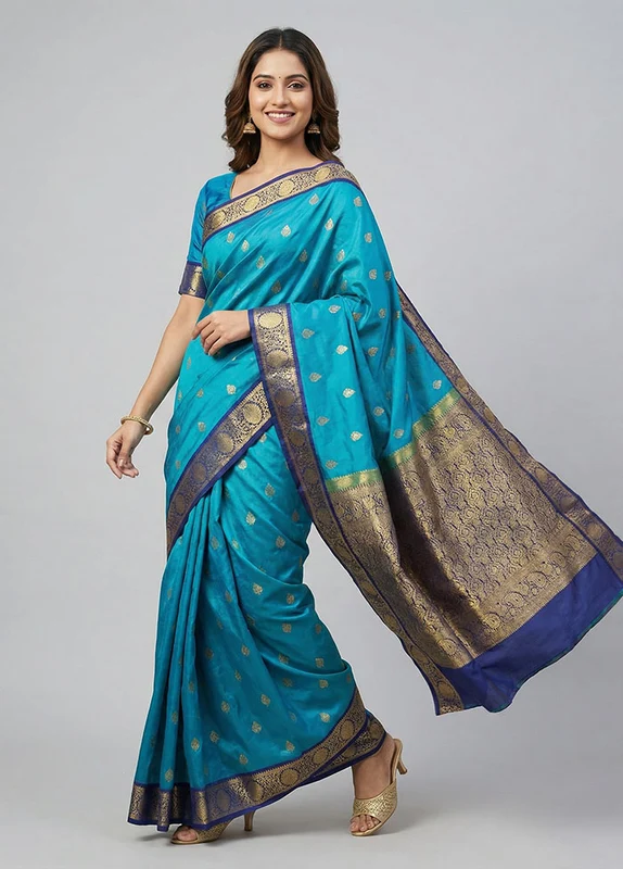 Green Handloom Kanchipuram Pure Silk Saree With Blouse Piece One Size