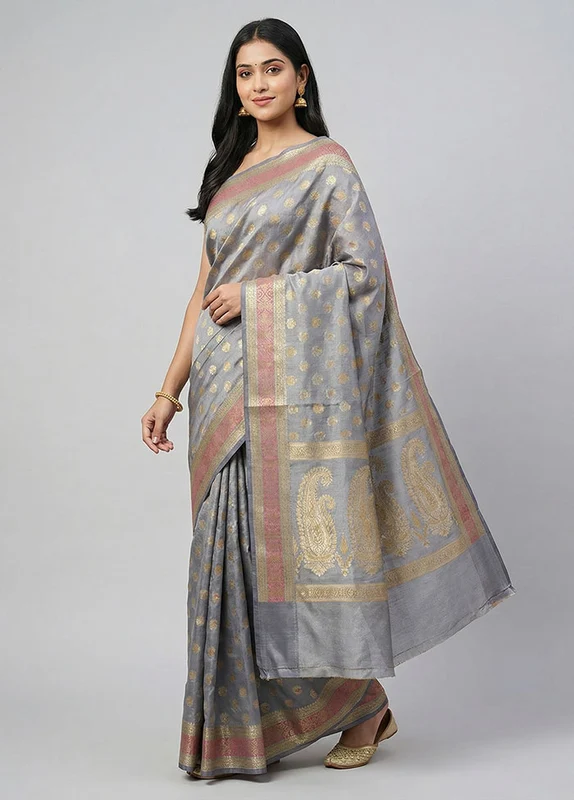 Blue Pure Cotton Saree With Blouse Piece One Size