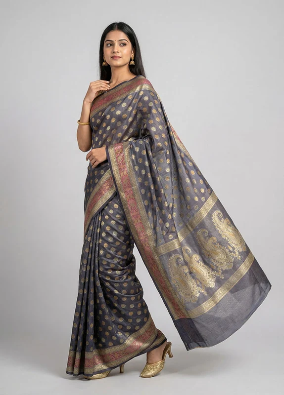 Blue Pure Cotton Saree With Blouse Piece One Size