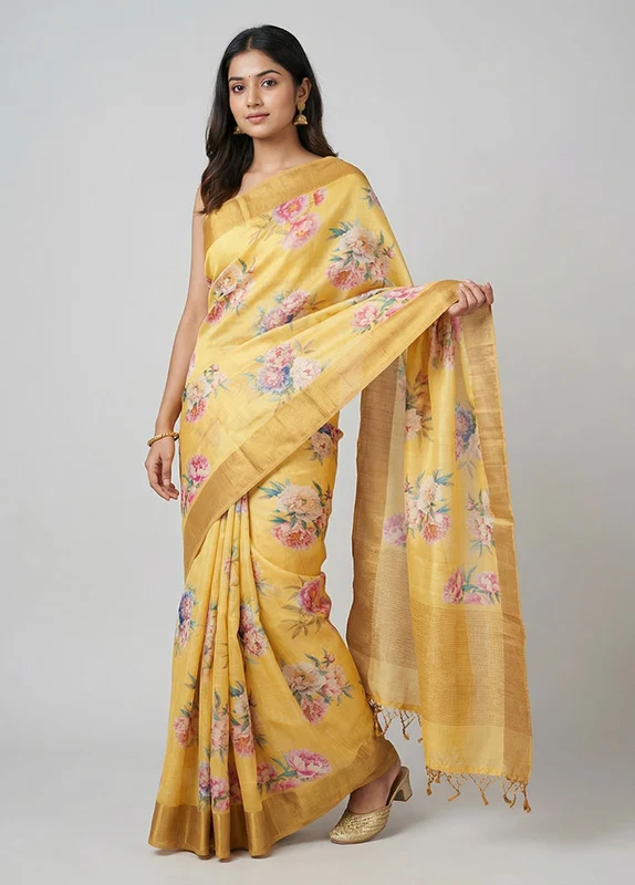 Blue Handloom Tussar Pure Silk Saree With Blouse Piece One Size