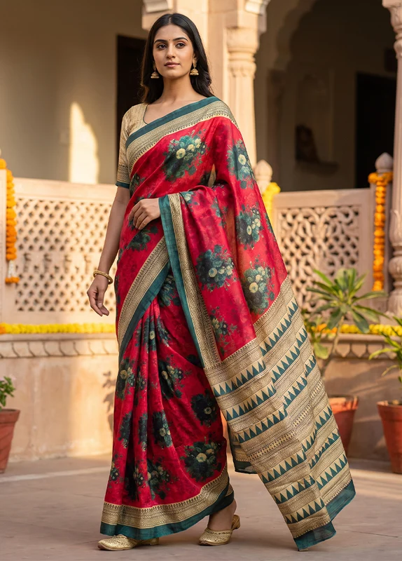 Pink Printed Pure Silk Saree Without Blouse Piece One Size