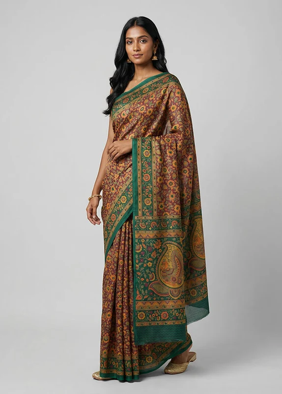 Pink Printed Silk Saree Without Blouse Piece One Size