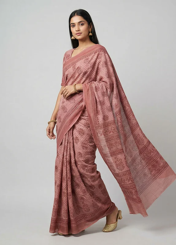 Multicolor Cotton Saree With Blouse Piece One Size
