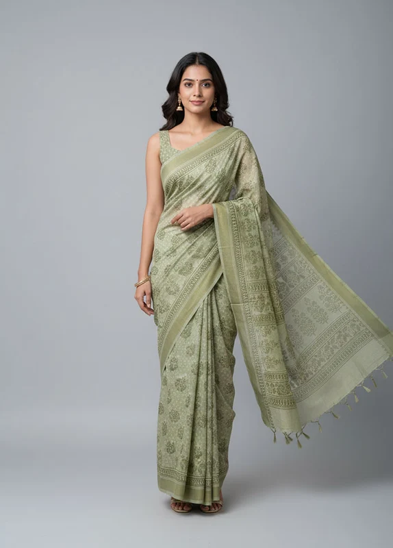 Multicolor Cotton Saree With Blouse Piece One Size