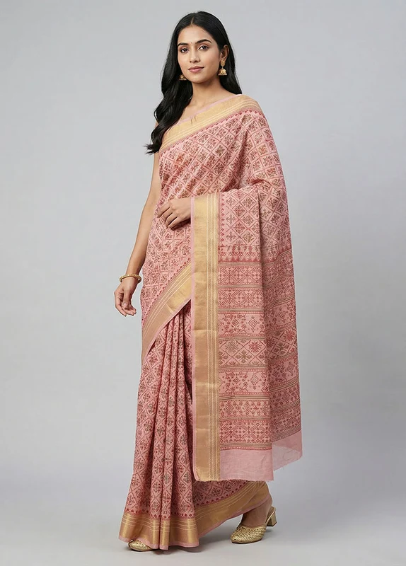 Multicolor Cotton Saree With Blouse Piece One Size