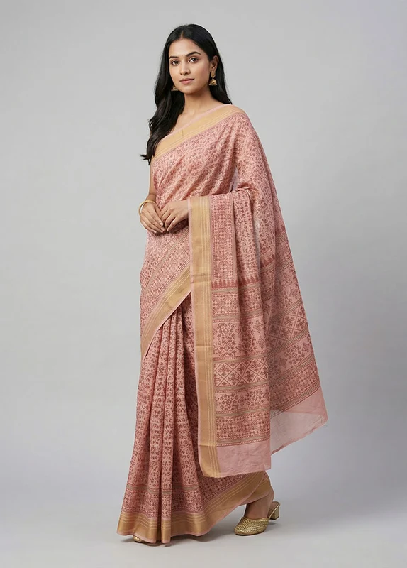 Multicolor Cotton Saree With Blouse Piece One Size
