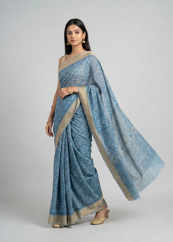Multicolor Cotton Saree With Blouse Piece One Size