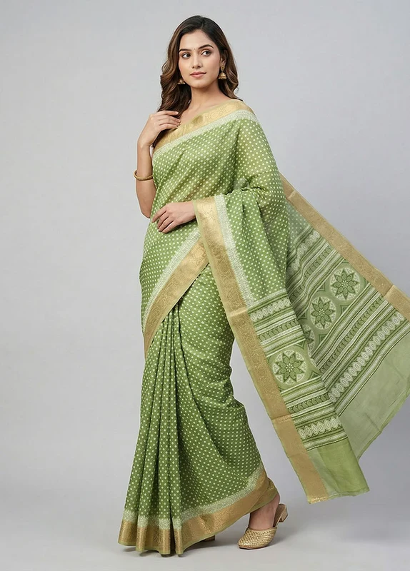 Multicolor Cotton Saree With Blouse Piece One Size