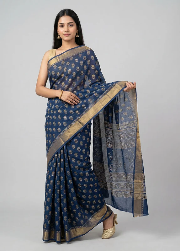 Multicolor Cotton Saree With Blouse Piece One Size