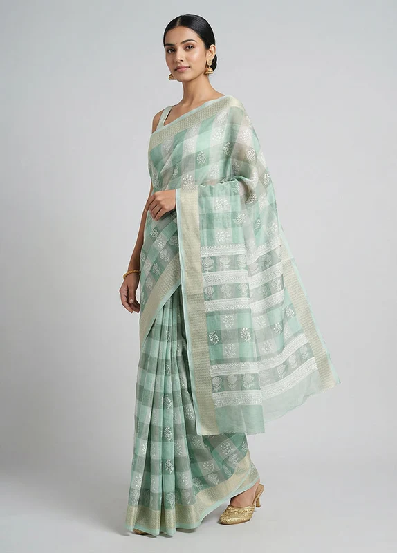 Multicolor Cotton Saree With Blouse Piece One Size