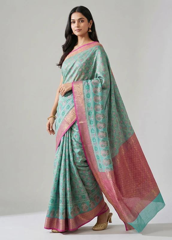 Multicolor Cotton Saree With Blouse Piece One Size