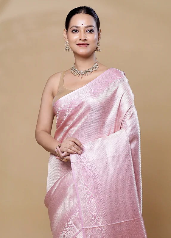 Pink Handloom Katan Pure Silk Saree With Blouse Piece Onesize