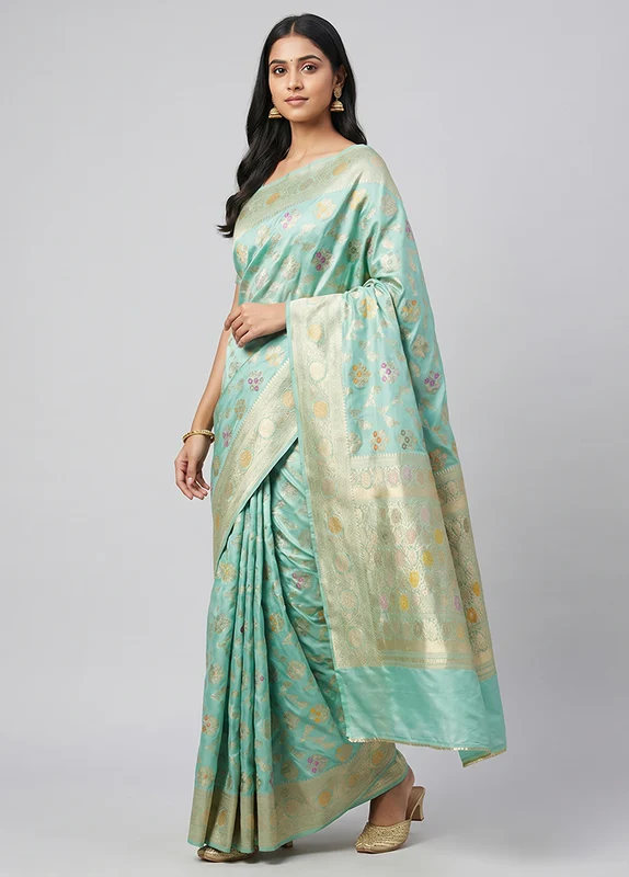 Green Handloom Katan Pure Silk Saree With Blouse Piece One Size