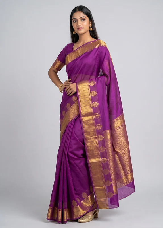 Purple Dupion Silk Saree With Blouse Piece One Size