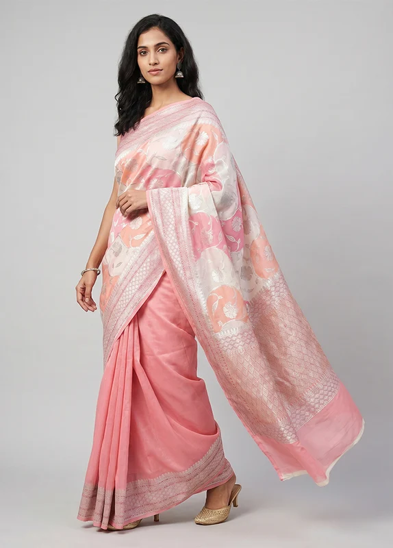 Multicolor Handloom Pure Georgette Saree With Blouse Piece One Size