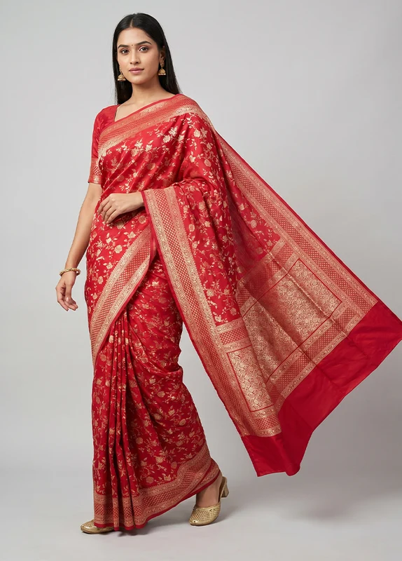 Pink Handloom Katan Pure Silk Saree With Blouse Piece One Size