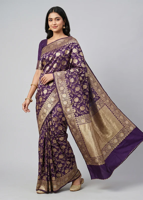 Blue Handloom Katan Pure Silk Saree With Blouse Piece One Size