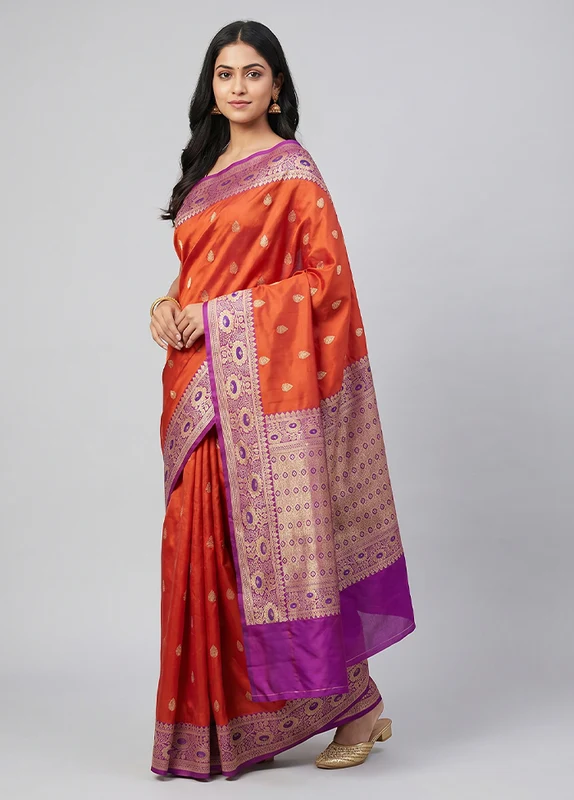 Maroon Handloom Katan Pure Silk Saree With Blouse Piece One Size