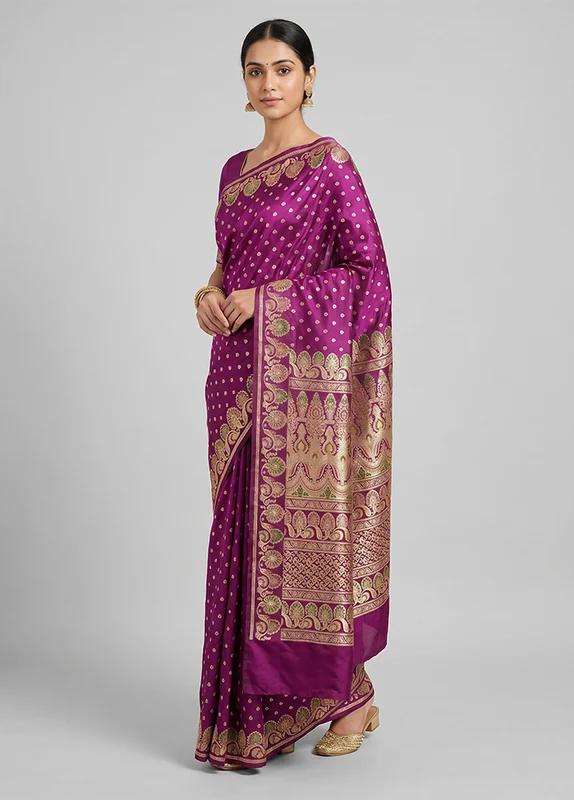 Pink Handloom Banarasi Pure Silk Saree With Blouse Piece One Size