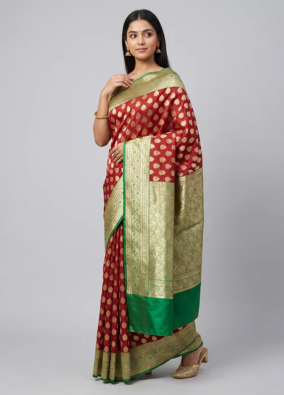 Maroon Uppada Silk Saree With Blouse Piece One Size