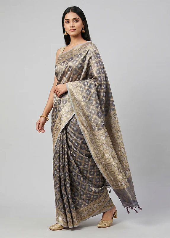 Purple Tissue Silk Saree With Blouse Piece One Size