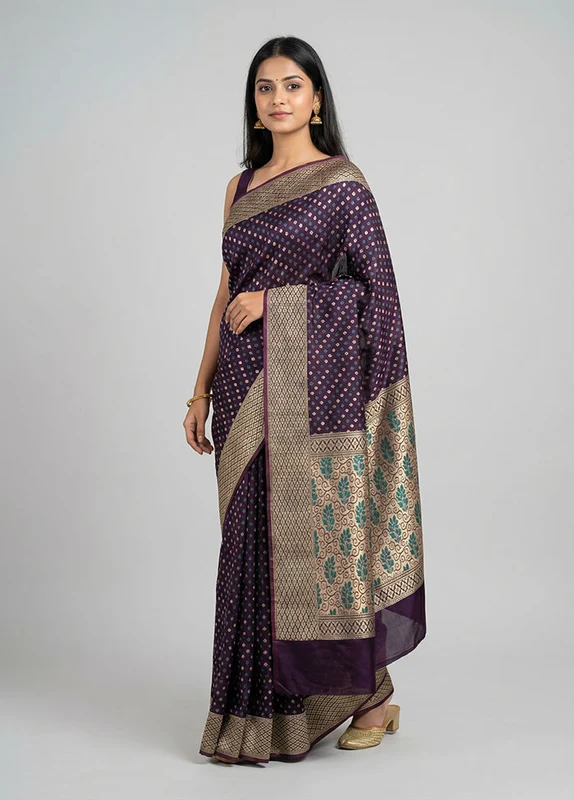 Maroon Kora Silk Saree With Blouse Piece One Size