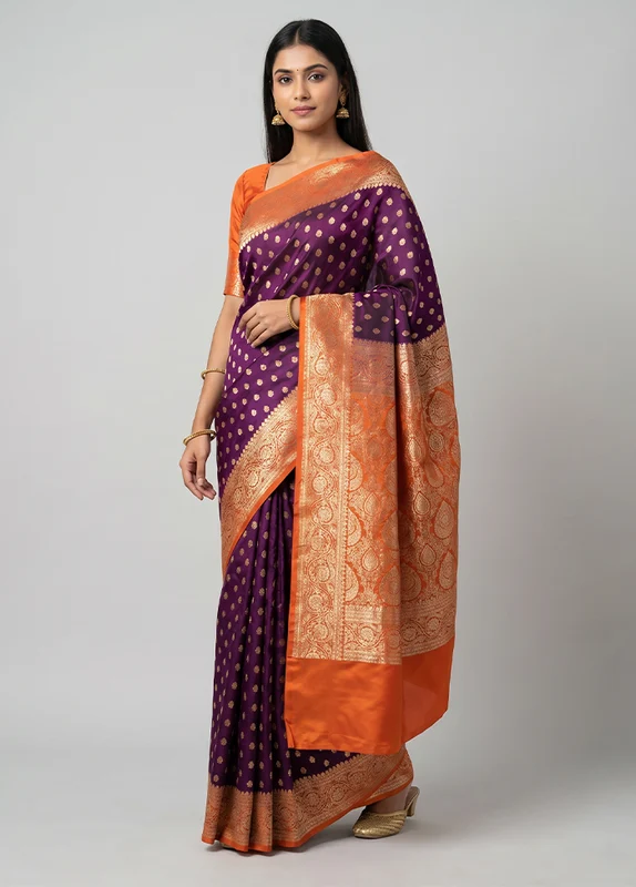 Purple Banarasi Silk Saree With Blouse Piece One Size