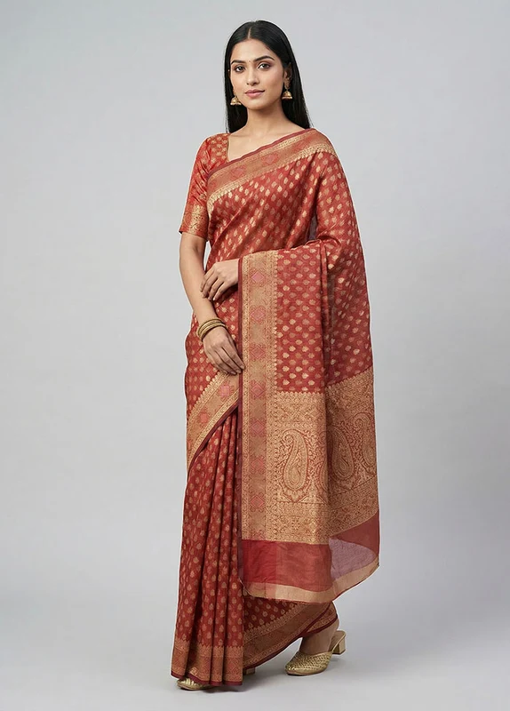 Red Pure Cotton Saree With Blouse Piece One Size