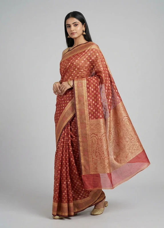 Maroon Pure Cotton Saree With Blouse Piece One Size