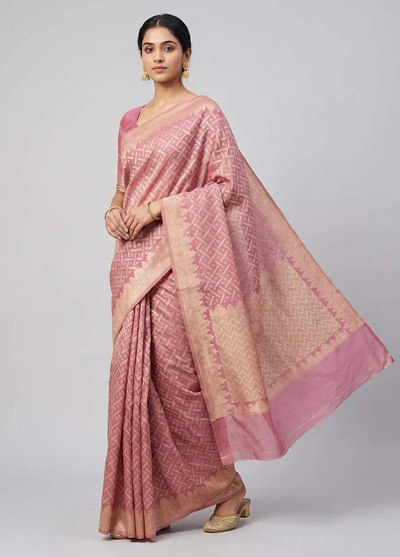Pink Pure Cotton Saree With Blouse Piece One Size