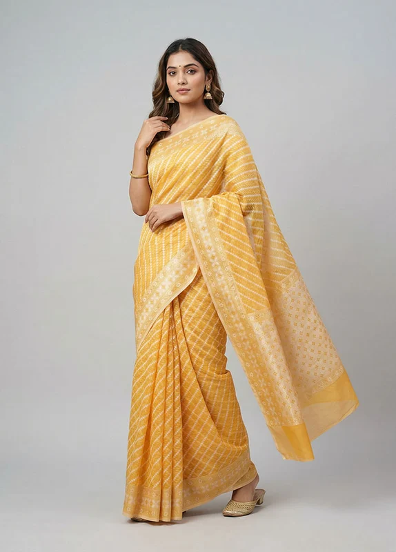 Cream Kora Silk Saree With Blouse Piece One Size
